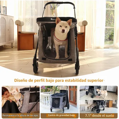 Vista 3 de Cochecito mediano para perros pequeños a grandes, con 4 ruedas, cochecito múltiple para 4 perros con capacidad para hasta 40 libras, plegado con un
