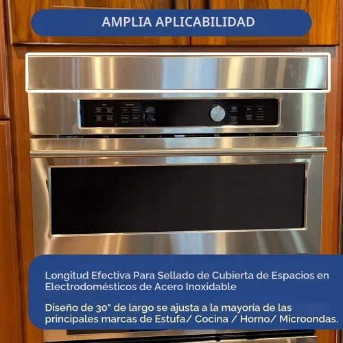 Vista 2 de Relleno de Espacios de Chapa de Acero Inoxidable Cepillado 304, Tira de Acabado de Metal para Horno de Pared/Combo de Microondas/Estufa/Superficie