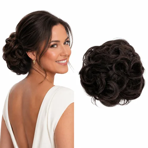 Vista 39 de CAISHA Postizo Grande Scrunchy Recogido Peinado Nupcial Rizado Moño Despeinado Marrón Chocolate Oscuro G2E