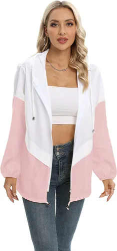 Vista 6 de Chaqueta casual para mujer, impermeable, ligera, con capucha, rompevientos, con bolsillos
