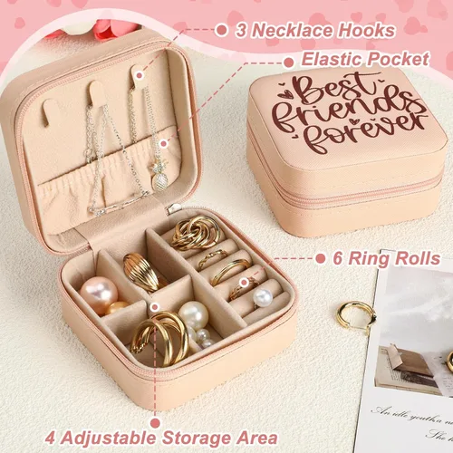 Vista 3 de Tondiamo 4 piezas de regalos de Navidad para mujeres, incluye estuche de joyería de viaje, bolsa de maquillaje, llavero, tarjeta de felicitación