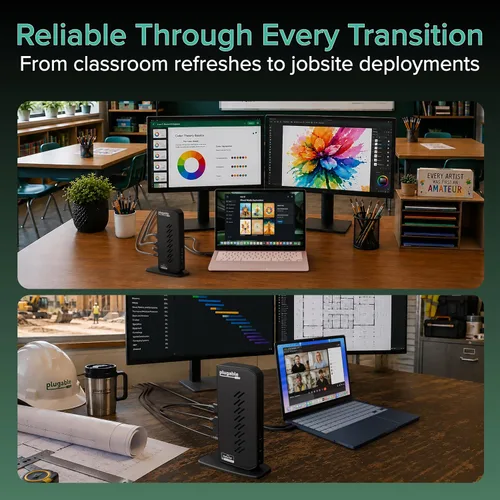 Vista 11 de Plugable Estación de acoplamiento dual DisplayPort y HDMI - Dock USB 3.0 y USB-C para portátil para monitores duales, DisplayLink, Mac