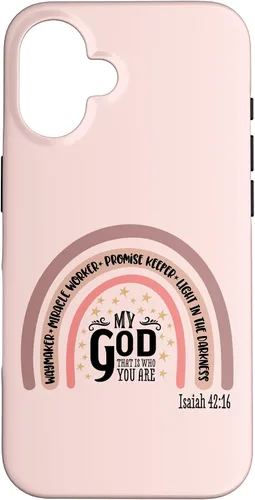 Vista 31 de Funda motivacional para iPhone 13 Pro Max Waymaker Boho Rainbow con versículo bíblico