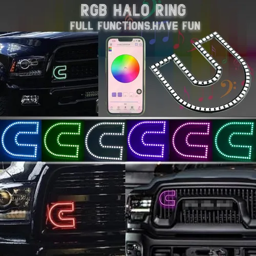 Vista 6 de Switchback - Emblemas LED iluminados con anillo C multicolor, control RGB compatible con Cummins Dodge Ram 2500 3500 Emblemas de Guardabarros