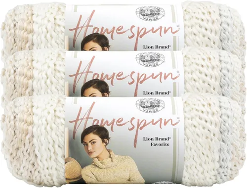 Vista 32 de Lion Brand Yarn Hilo Homespun, Hilo Suave y Voluminoso para Tejer, Ganchillo y Manualidades, 1 paquete, Beachside Stripes