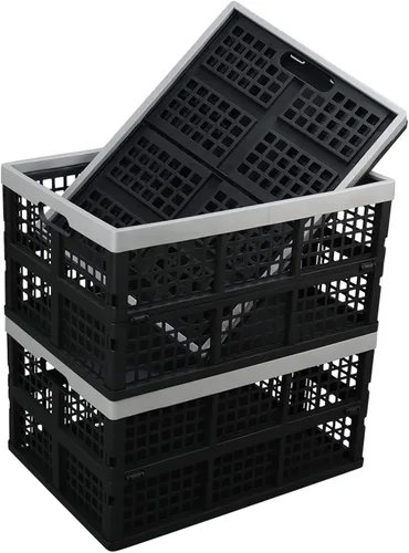 Vista 8 de Kekow Cesta de almacenamiento plegable de plástico negro de 15 L, almacenamiento de cajas plegables, juego de 3