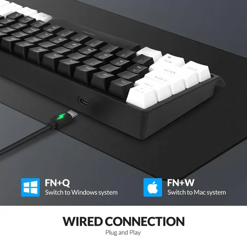Vista 3 de Rii RK806 60% Mechanical Gaming Keyboard,61 Keys Compact Wired Keyboard with Blue Backlight,Clicky Blue Switch,Anti-ghosting,for Windows Laptop PC
