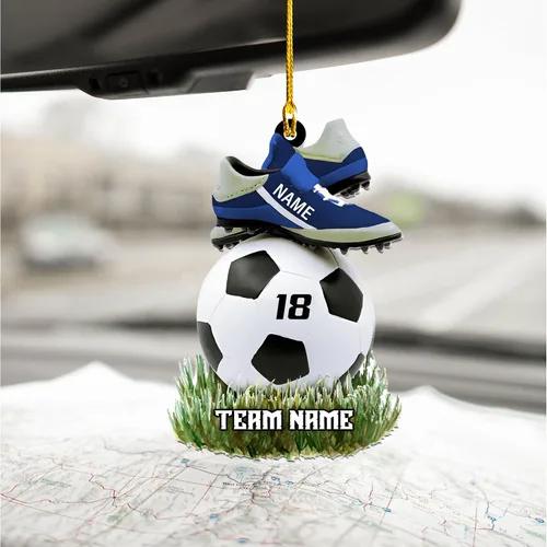 Vista 3 de Adorno plano de Navidad personalizado 2024, adorno de fútbol para niños, decoración de árbol de Navidad, regalos para jugadores de fútbol
