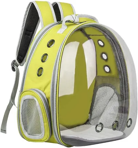Vista 4 de Transportín de Mochila burbuja para mascotas pequeñas y medianas – Diseño de cápsula transparente y transpirable – Bolso de viaje aprobado por Azul