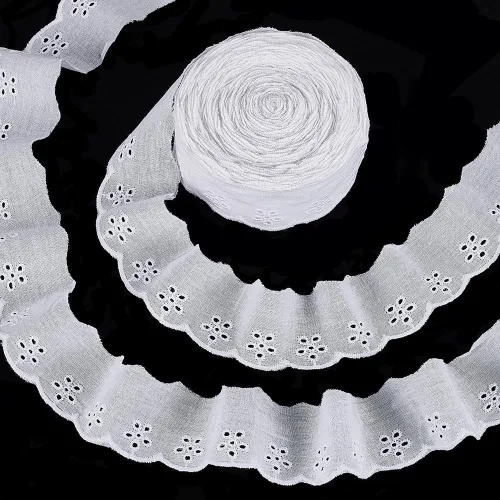 Vista 8 de FINGERINSPIRE Cinta de encaje de algodón de 15 yardas, 1-5/8 pulgadas, color negro, con ojales, bordado floral, ribete de encaje, borde ondulado