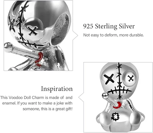 Vista 6 de GNOCE Dije de muñeca Voodoo de plata de ley 925 con dije de cuentas para mujer pulseracollar regalos de Halloween para niñas esposa hija Plata
