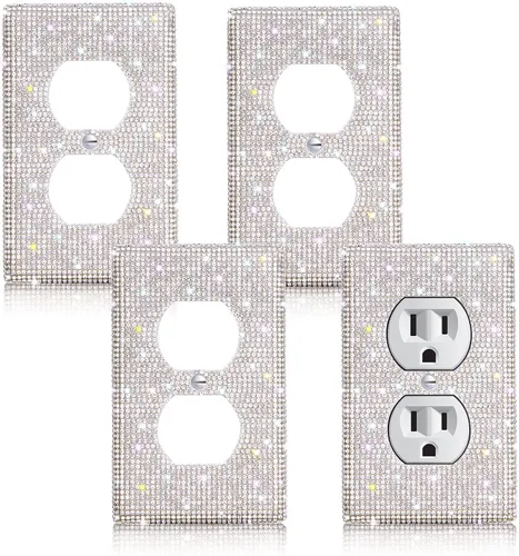 Vista 7 de 4 piezas de cubiertas de placa de interruptor con purpurina rosa con diamantes de imitación para placa de pared, decoración de habitación preparada