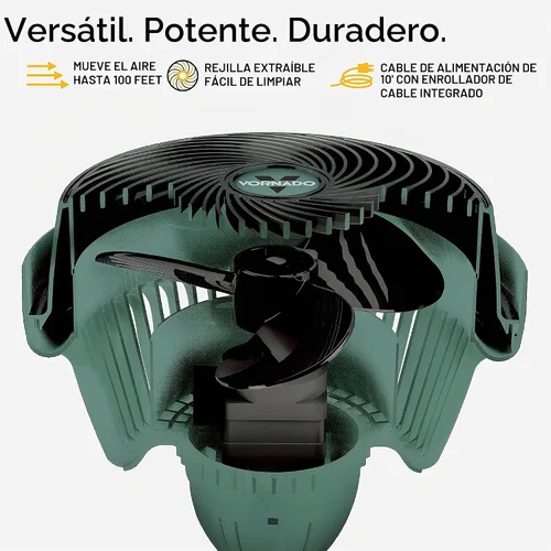 Vista 3 de [Usado] Vornado Ventilador de taller grande y resistente 293, ventilador eléctrico de 3 velocidades, carcasa de alto impacto, motor con Verde