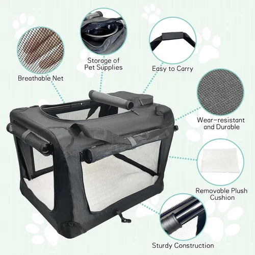 Vista 2 de Fhiny Transportador grande para gatos 2 gatos, 24 x 17 x 17 pulgadas, suave jaula para perros, plegable, portátil, bolsa de transporte para Negro