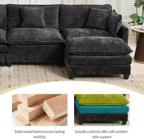 Vista 23 de Sofá seccional modular verde de 111.5", sofás seccionales grandes de 3 plazas para sala de estar, sofá nube oversized de tela chenille con otomana