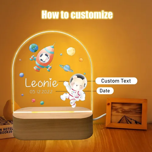 Vista 2 de Luz nocturna personalizada para bebés y niños, regalos personalizados con nombre, regalos de bautizo para niñas/niños, lámpara nocturna regulable