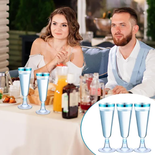 Vista 2 de Dandat 100 copas de champán de plástico desechables de 5 onzas con borde, copas de vino para boda, quinceañera, suministros de fiesta de cumpleaños