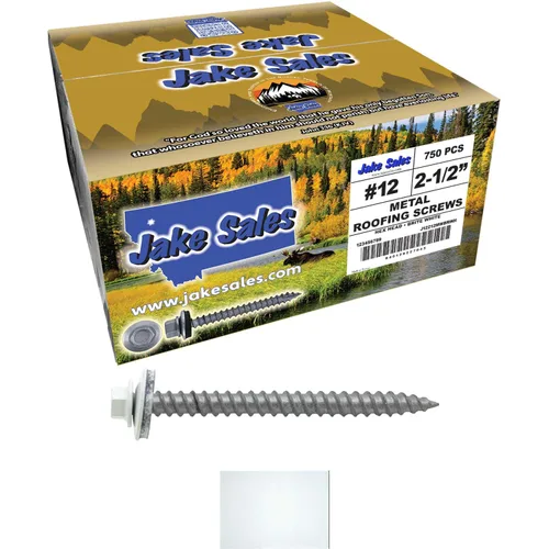Vista 9 de 12 tornillos para techos de metal gris ABC de 2-1/2 pulgadas, cabezal de arandela hexagonal, arranque automático/roscado, arandela EPDM. 1 bolsa