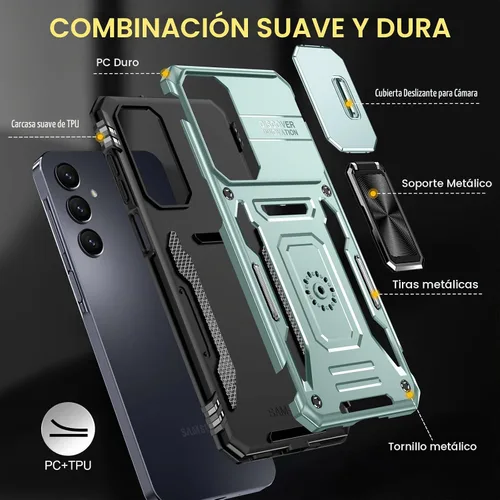 Vista 5 de Para Samsung Galaxy A16 5G Funda con Protector de Pantalla y con Cubierta de Cámara, Soporte Giratório de 360° Grado Militar (Resistente) Protector