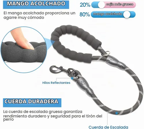Vista 2 de BAAPET - Correa para perro de 2, 4, 5, 6 pies con mango acolchado cómodo y hilos altamente reflectantes para perros pequeños, medianos y grandes