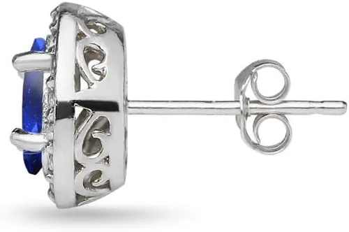 Vista 5 de Aretes ovalados de plata de ley auténtica, simulada o sintética con halo para mujer, novias
