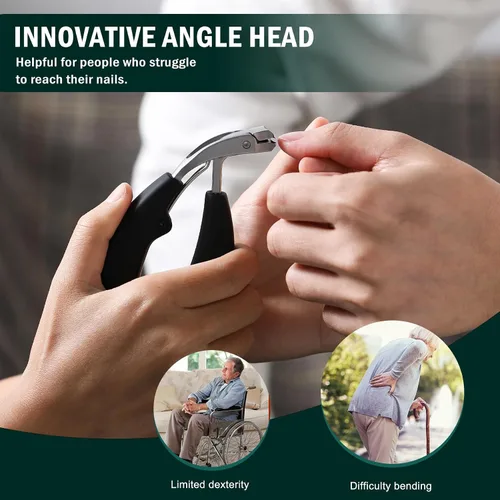 Vista 2 de FVION Innovador cortaúñas de cabeza angulada, cortaúñas profesional para uñas gruesas para personas mayores, cortaúñas inclinadas con atrapador