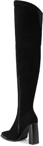 Vista 3 de DREAM PAIRS Botas por encima de la rodilla para mujer, con puntera cuadrada alta, tacón alto, largas y sexys, botas de otoño, Metálico