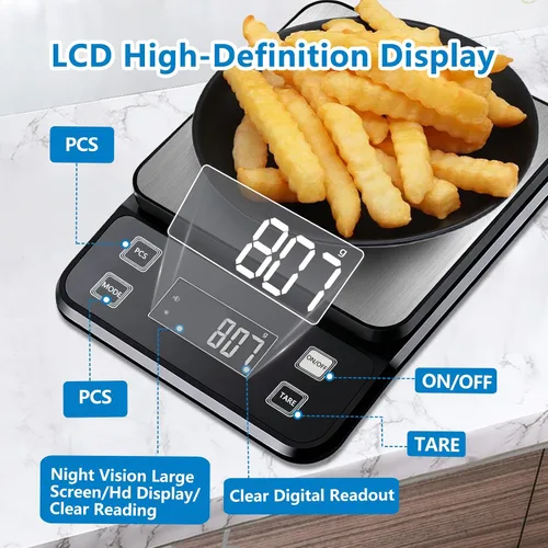Vista 5 de Báscula de alimentos impermeable IPX7 de 0.00 oz de precisión de cocina, báscula digital de alimentos de 11.0 lbs/11 libras recargable por USB