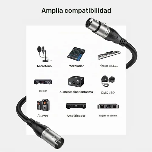 Vista 5 de EBXYA Cable XLR de 2 pies, paquete de 10 unidades, cable de micrófono equilibrado premium con cable XLR de 3 pines macho a hembra, color negro