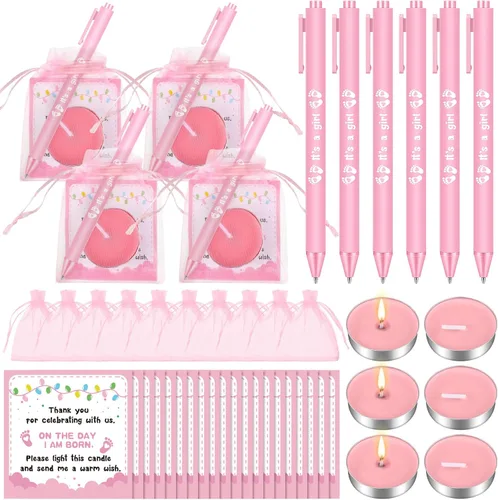 Vista 7 de Ctosree 100 juegos de regalos de baby shower para invitados, 100 velas de baby shower, 100 etiquetas de agradecimiento, 100 bolsas de regalo