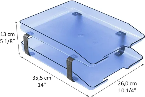 Vista 9 de Acrimet Bandeja de cartas tradicional de 2 niveles con carga frontal de plástico para escritorio (color azul transparente)