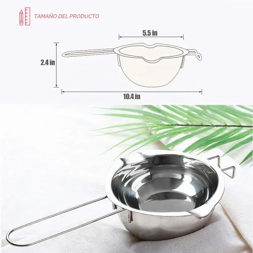 Vista 3 de Olla de acero inoxidable de doble caldera para derretir chocolate, dulces y velas (acero 18/8, capacidad de 2 tazas, 16.2 fl oz)