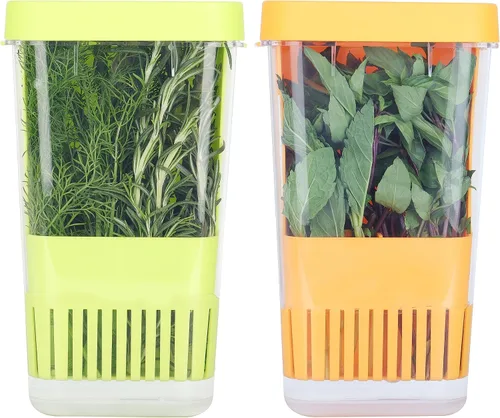 Vista 10 de LUVCOSY Herb Keeper, protector de hierbas de plástico sin BPA con una cesta interior para cilantro, menta, perejil y espárragos, mantiene