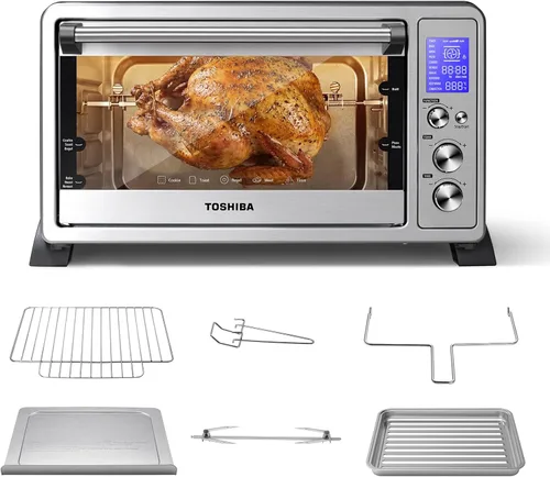 Vista 9 de TOSHIBA ChefFry - Combo de horno tostador y freidora de aire con tostadas, hornear, asar, pizza y deshidratación, capacidad de 26.4 cuartos