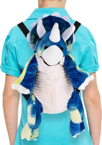 Vista 4 de ArtCreativity Mochila de dinosaurio de felpa, mochilas de animales de peluche de 22 pulgadas en forma de triceratops, bolsa de dinosaurio de peluche