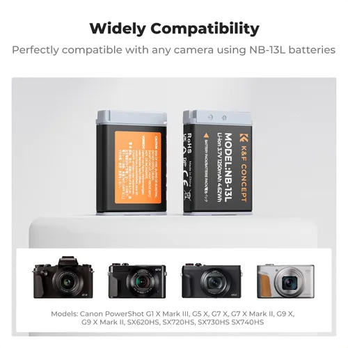 Vista 3 de K&F Concept Juego de 2 baterías NB-13L y cargador de doble ranura para Canon EOS G7 X Mark II, G7 X, G1 X Mark III, G5 X, G5X Mark II, G9 X, G9 X