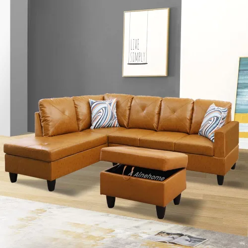 Vista 9 de A Ainehome Sofá seccional de muebles, moderno sofá de cuero en forma de L para sala de estar, apartamento y espacio pequeño
