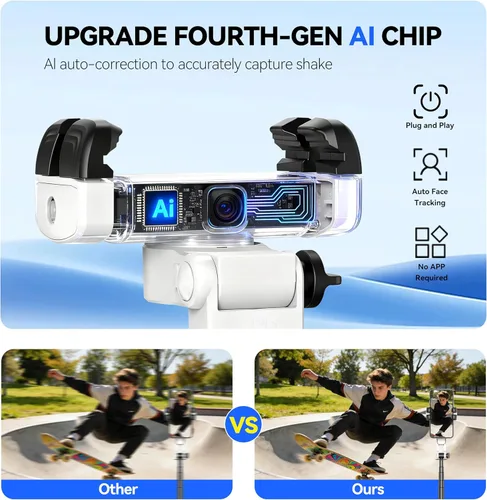 Vista 2 de Trípode para selfie stick de seguimiento automático de cara para iPhone con rotación ligera de 360 grados que sigue tu movimiento 70.9 pulgadas