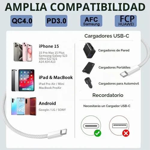 Vista 9 de Cargador para iPhone 17 y 16, carga rápida, tipo C, 20 W, USB C, bloque para iPad, con cable USB-C tejido de 6 pies, sincronización de datos de 60 W