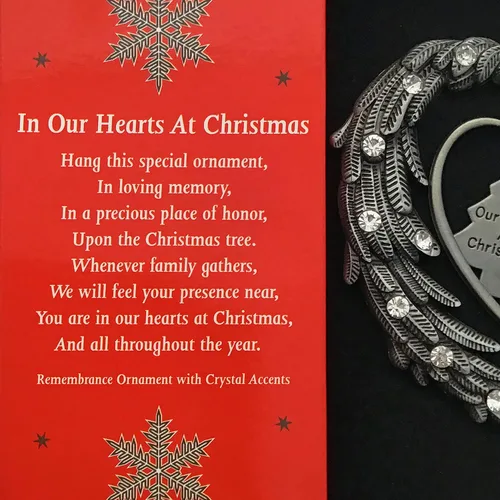 Vista 2 de Adorno recuerdo adorno "In Our Hearts At Christmas", alas de ángeles, pedrería