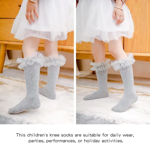 Vista 7 de HOUSEYUAN Calcetines largos con volantes para bebés y niñas de 6 a 12 meses