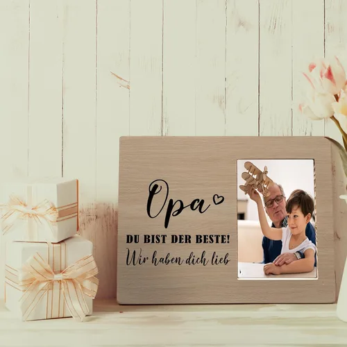 Vista 4 de MAQIKA Opa Du Bist Der Beste - Marcos de fotos de madera para abuelo alemán, regalo de Navidad para abuelo de parte de nietos, marco de fotos