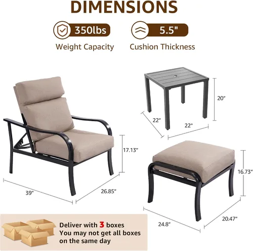 Vista 8 de Juego de muebles de patio de 5 piezas con otomana, sillón ajustable