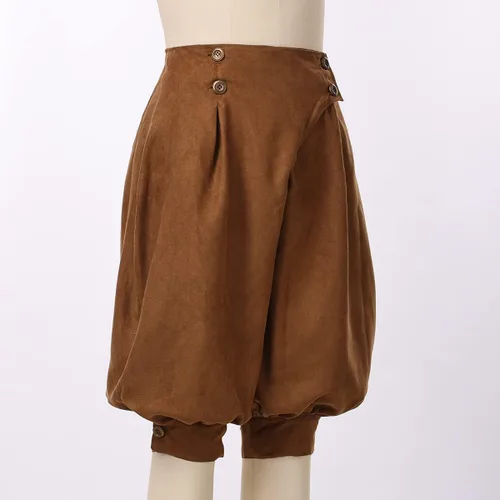 Vista 2 de GRACEART Pantalones renacentistas para mujer, pantalones de pirata, de gamuza, cintura alta, con doble botonadura, medievales