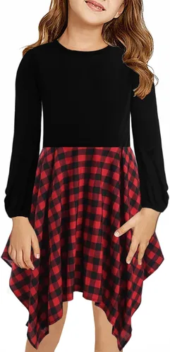 Vista 4 de KYMIDY Vestido midi alto y bajo para niñas, de manga larga, estilo bohemio, con vuelo, casual, con bolsillos, para niños de 6 a 12 años