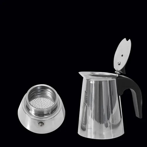 Vista 7 de Cafetera de café expreso, cafetera de acero inoxidable, cafetera italiana para el hogar y campamento, 4 tazas