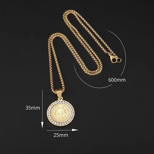 Vista 5 de Nuevo 2024 Hip Hop Iced Out San Benito San Benito Medalla Santa Medalla Colgante Jesús Collar Religioso Amuleto Joyería Para Hombres y Mujeres Moda