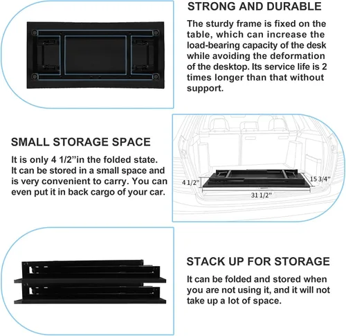 Vista 5 de Need - Escritorio plegable de 31 1/2" sin ensamblaje, mesa pequeña para computadora, escritorio robusto y resistente para espacios pequeños, marco