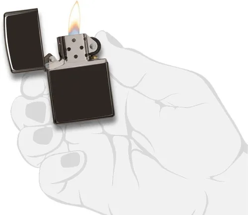 Vista 3 de Zippo - Encendedor de bolsillo clásico negro de alto pulido