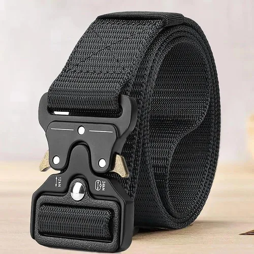 Vista 9 de Cinturón táctico para hombre - Cinturón de correa de nylon de servicio pesado con hebilla de liberación rápida